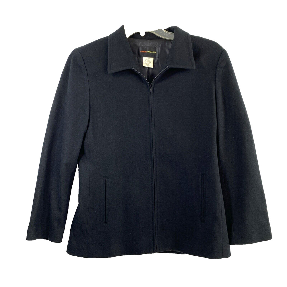 Harris Wallace Wool Blend Jacket Womens Size 10 Black Full Zip Pockets Lined
